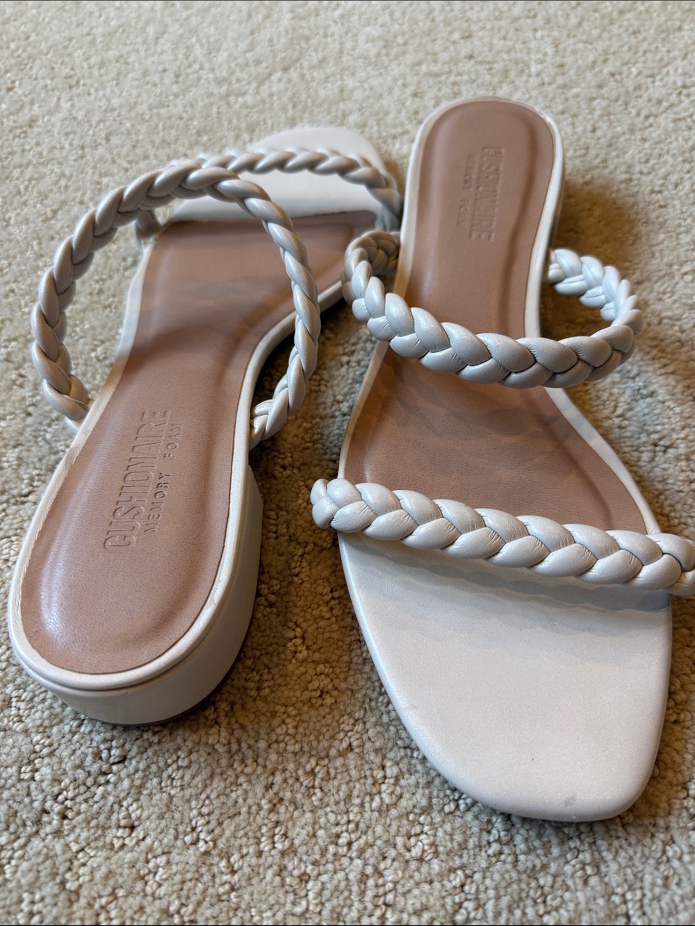 Braided Strap White Slide Sandals